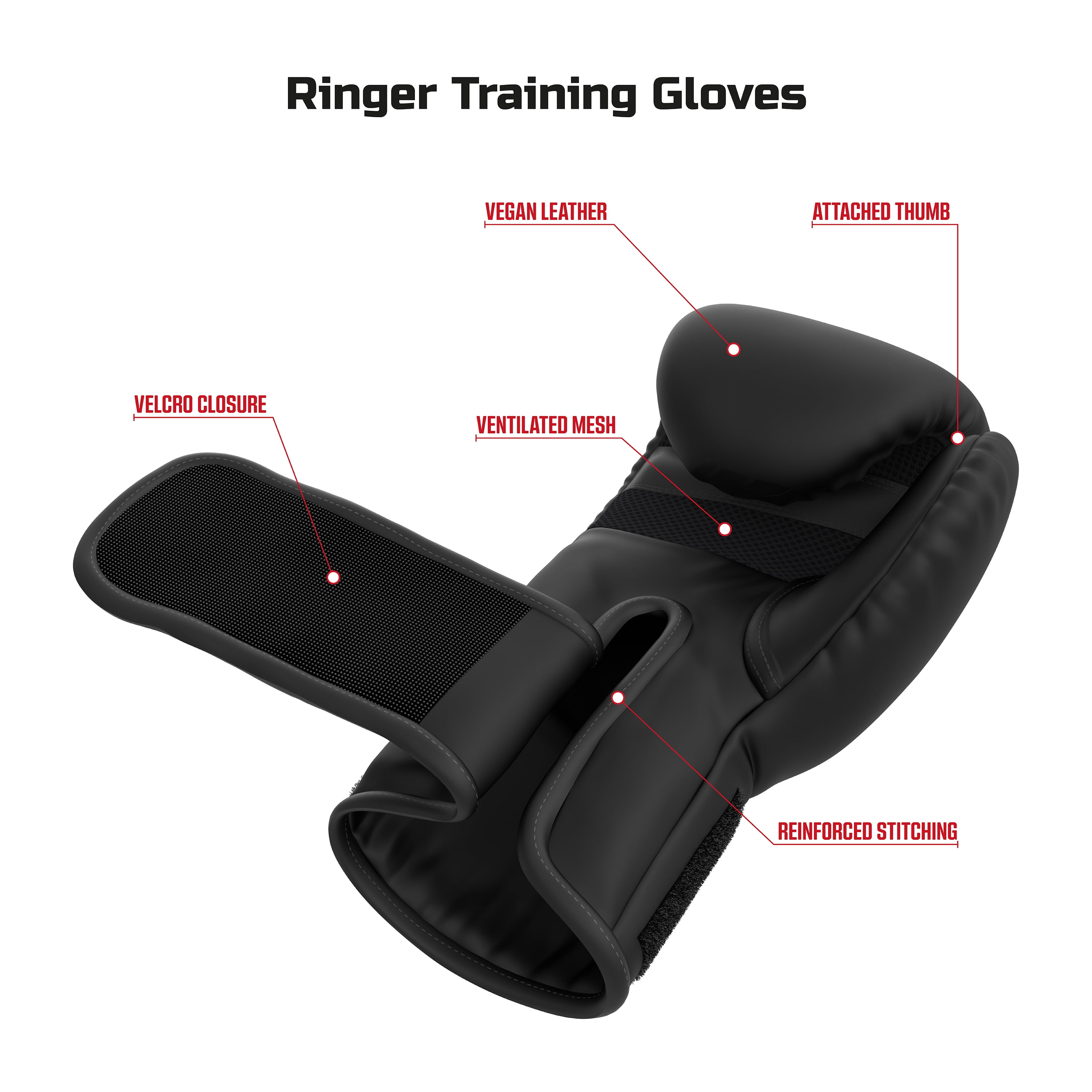 FitRx Ringer Boxing Gloves, 14 oz. Unisex Training Gloves, Boxing Equipment, Black