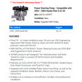 thumbnail image 2 of Power Steering Pump - Compatible with 2003 - 2004 Honda Pilot 3.5L V6, 2 of 2