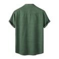 thumbnail image 2 of WREESH Men's Casual Cotton Linen Solid Turndown Short Sleeve Button Up Shirt Hawaii Shirt Green, 2 of 9