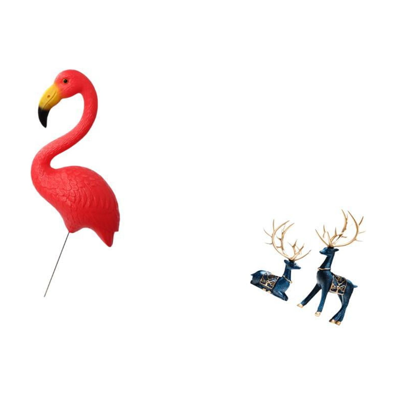 Miulika Flamingo Reindeer Garden Figurine Sculpture Ornament for Holiday Spring Home Decor Deer Statue Yard Art Accessories for Living Room Office Fairy