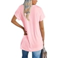 thumbnail image 2 of Women's Round Neck Solid Color T-Shirt Side Slit Casual Short-Sleeved Summer Sports Tunic Top, 2 of 6