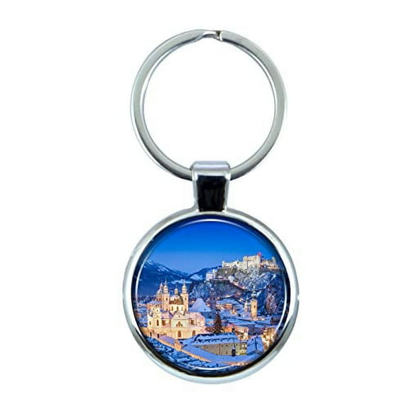 Salzburg Austria Keychain with Epoxy Dome and Metal Keyring