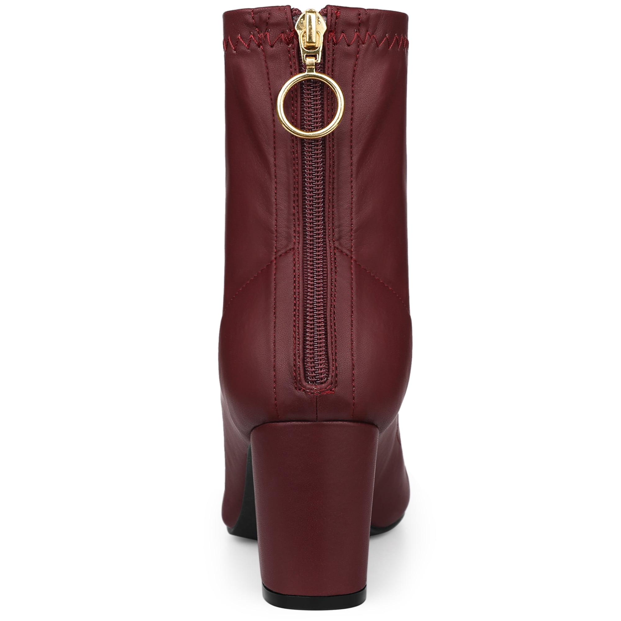 DARING DIVA Women's Pointed Toe Back Zip Block Heel Ankle Boots Burgundy 10