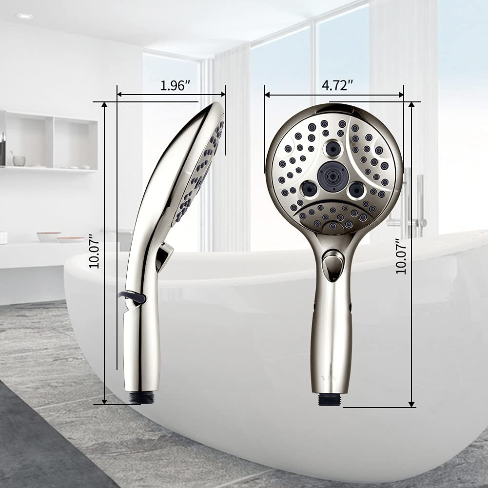VXV Bathroom Handheld Shower Head with on off Switch, 6 Spray Setting Removable High Pressure Showerheads with 6 FT Stainless steel Hose and Adjustable Angle Bracket(Brushed Nickel)