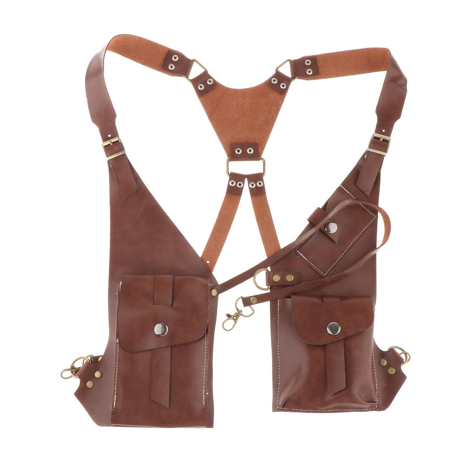 Abbraccia Steampunk Shoulder Harness Pouch Wear Resistant Wallet Bag for Motorcycling Street Deep Brown