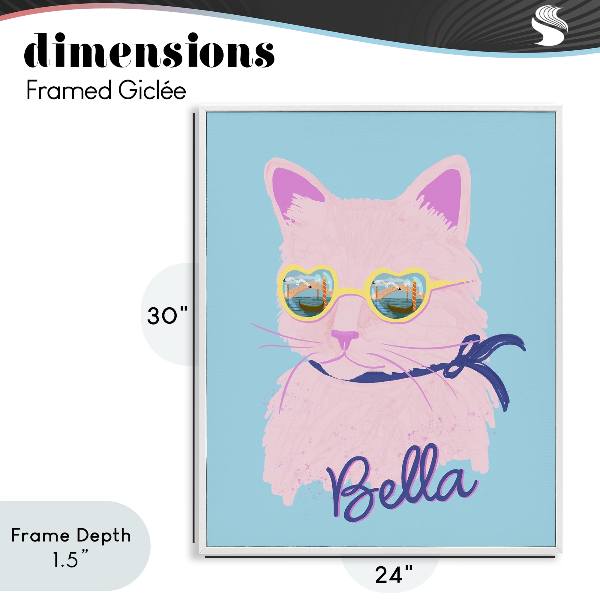 Stupell Industries Cool Cat Bella White Framed Giclee Art, design by Steffanie Pisula