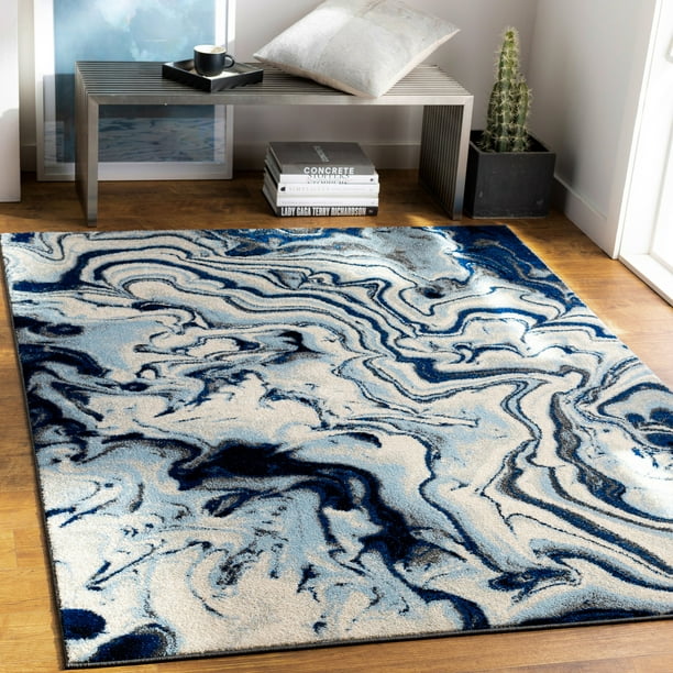 Art Of Knot Oceans Modern Blue Area Rug, Contemporary Blue Area Rugs