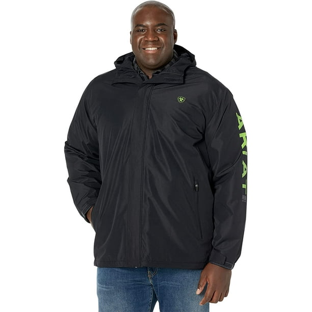 ARIAT Mens Rebar Stormshell Logo Waterproof Jacket, Black/Lime, LT