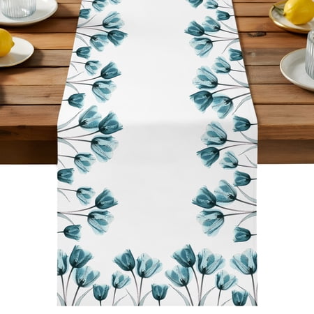 Black Tulip Table Runner Minimalist Modern Flower Art Cotton Linen Table Cloth Tablerunner for Kitchen Dining Party Wedding Home Decor 13x60 Inch