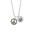 thumbnail image 2 of Delight Jewelry Silvertone Large Brown Cheetah Print Peace Sign Silvertone Script Initial Disc - D - Charm Necklace, 20"+3", 2 of 4