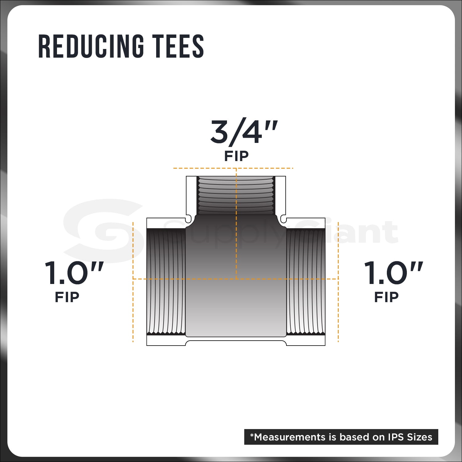Supply Giant 1" x 1" x 3/4" BLack Pipe Fitting Reducing Tee Cast Iron