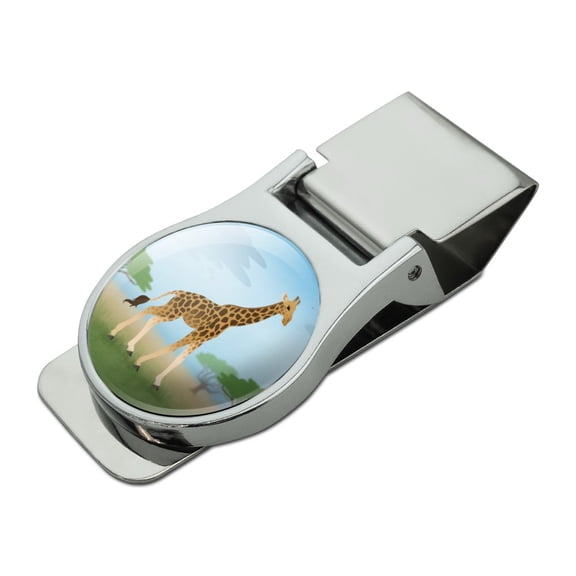 Giraffe in Africa Satin Chrome Plated Metal Money Clip