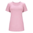 thumbnail image 4 of Rhuody Womens Summer Tops Solid Color Striped And Lace Patchwork Short Sleeved Square Neck T Shirt Leisure Clothing Pink L, 4 of 4