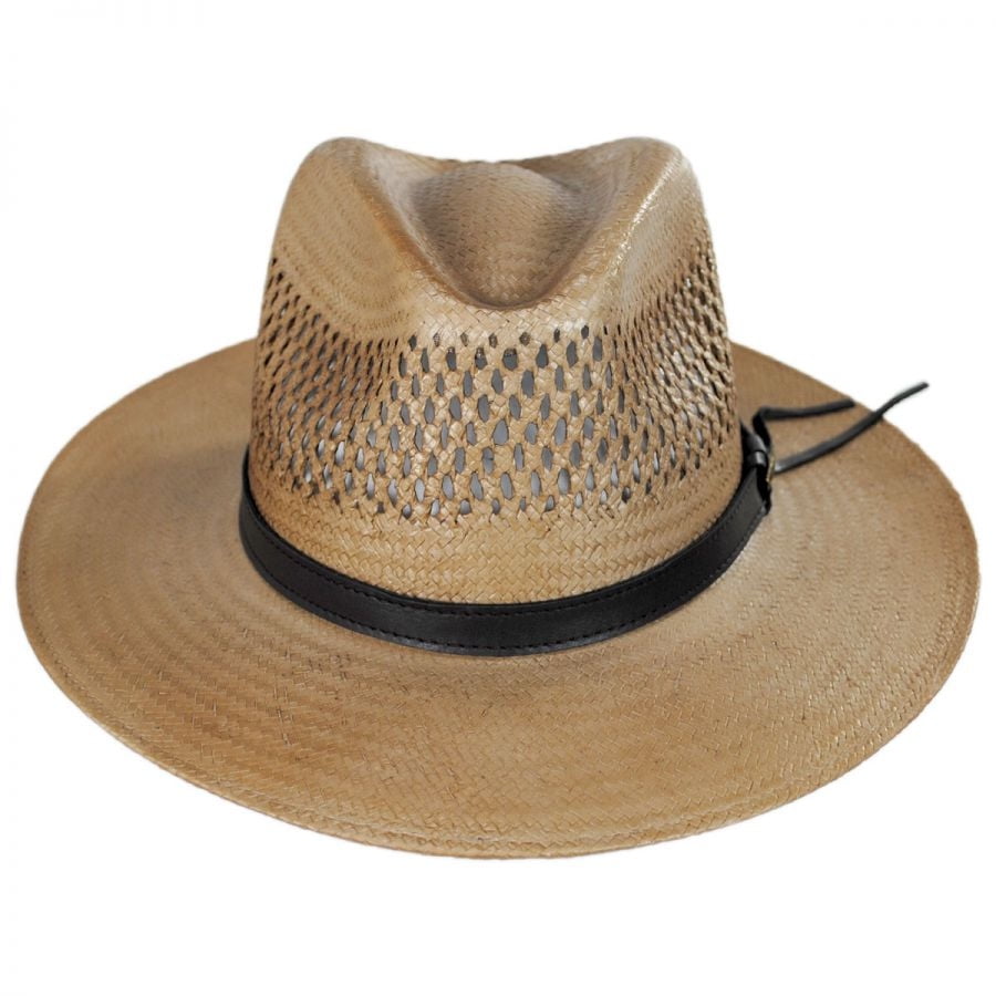Peak View Shantung Straw Safari Fedora Hat - L - Copper