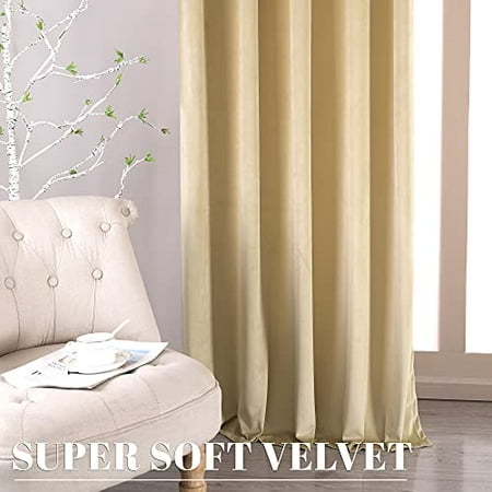 Velvet Curtain For Living Room Nanbo Super Soft 120 Inches Long Curtains Blackout Bedroom Heavy Grommet Panels Set Of 2 Light Beige Canada Nanbo Super Soft Velvet 120 Inches, Blackout Curtains 120 Inches Long