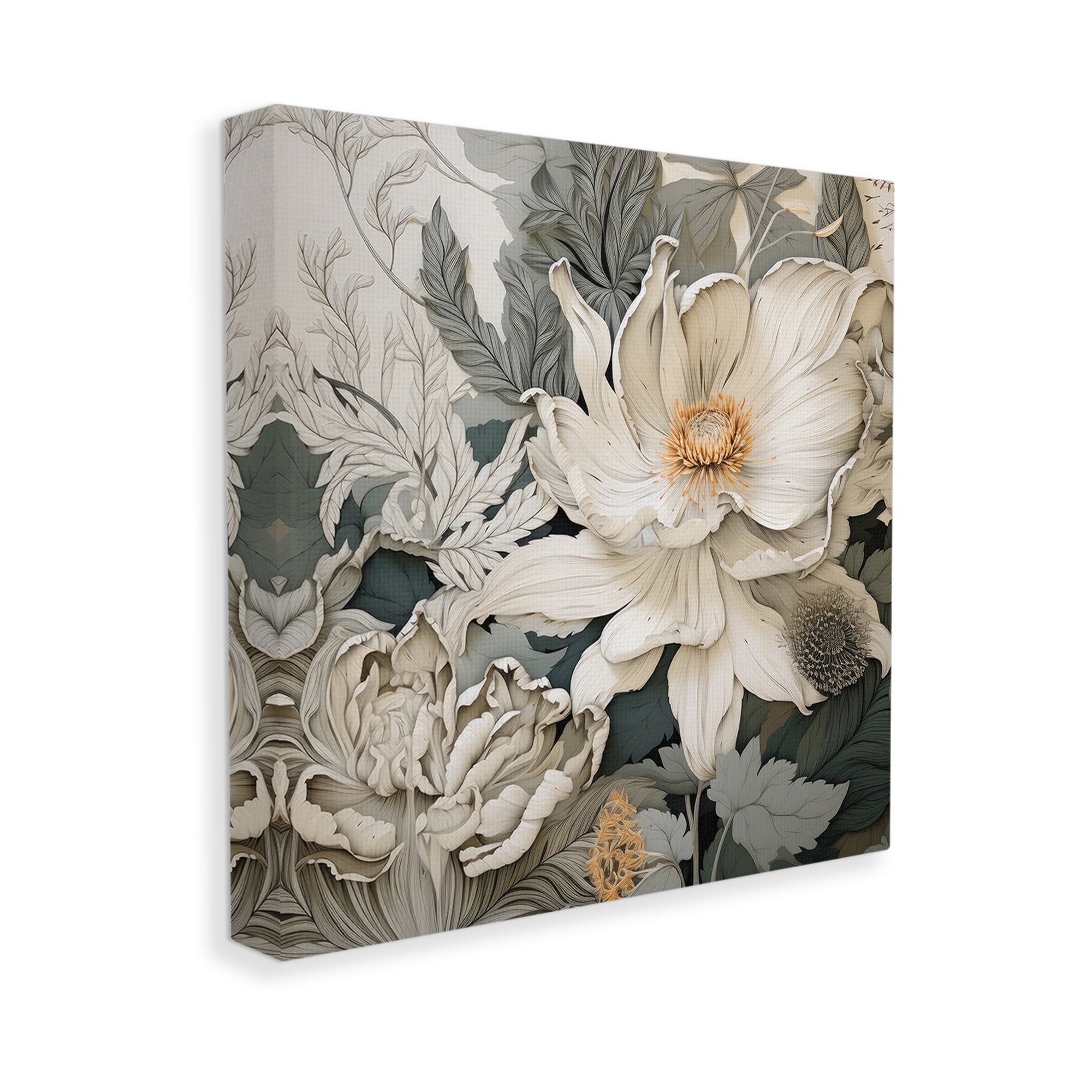 Stupell Industries Vintage Curling Petals Botanical & Floral Painting Gallery Wrapped Canvas Art Print Wall Art, 17 x 17