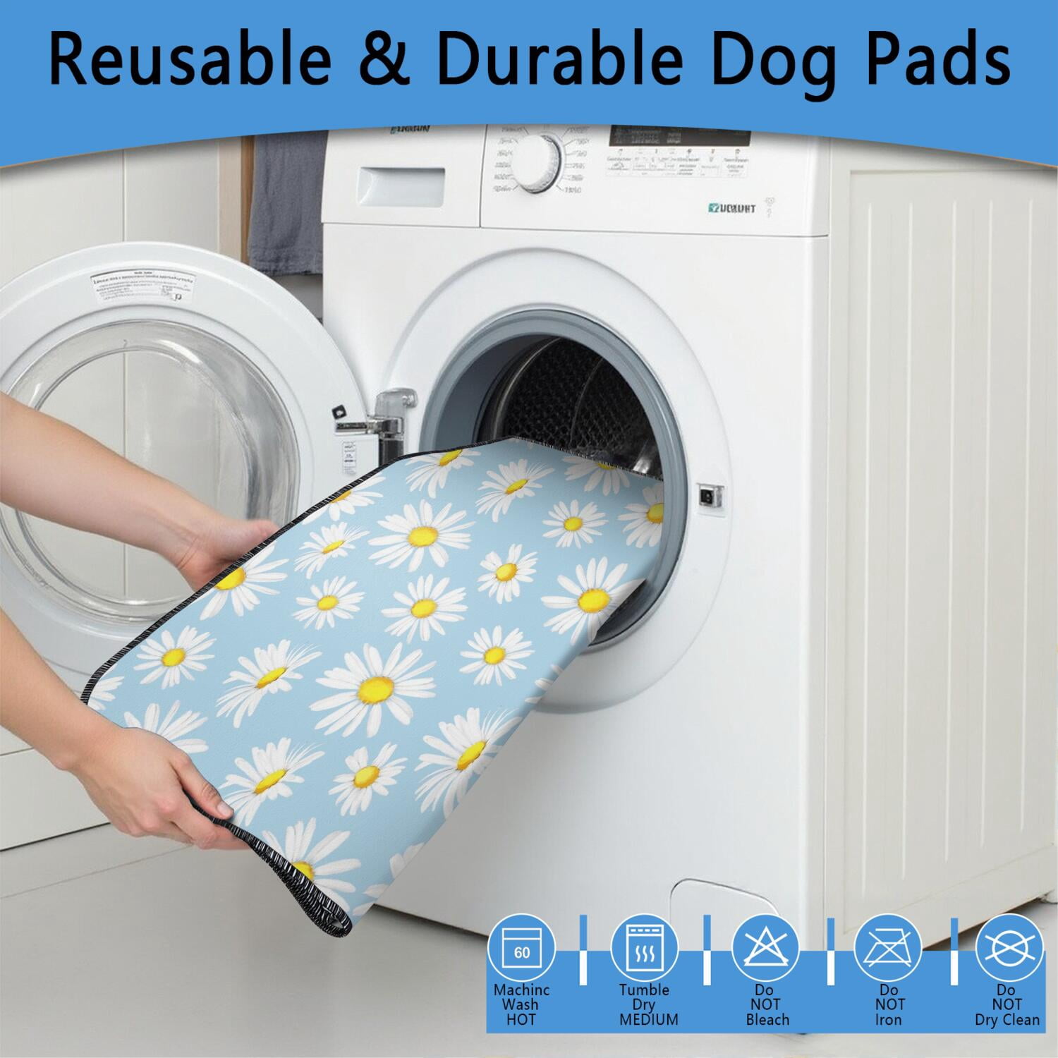 2-Set Floral Print Reusable Potty Pads, Washable Dog Training Mats 24x35 Inch, Non-Slip Puppy House Training Solution for Crate Areas
