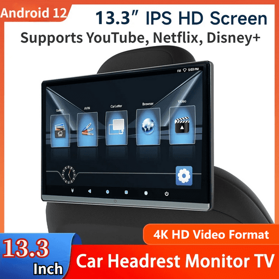 13.3 INCH Dual HDMI 4G 64G Car Headrest Monitor Display IPS Android 12 Touch Screen For Car Rear Seat Player