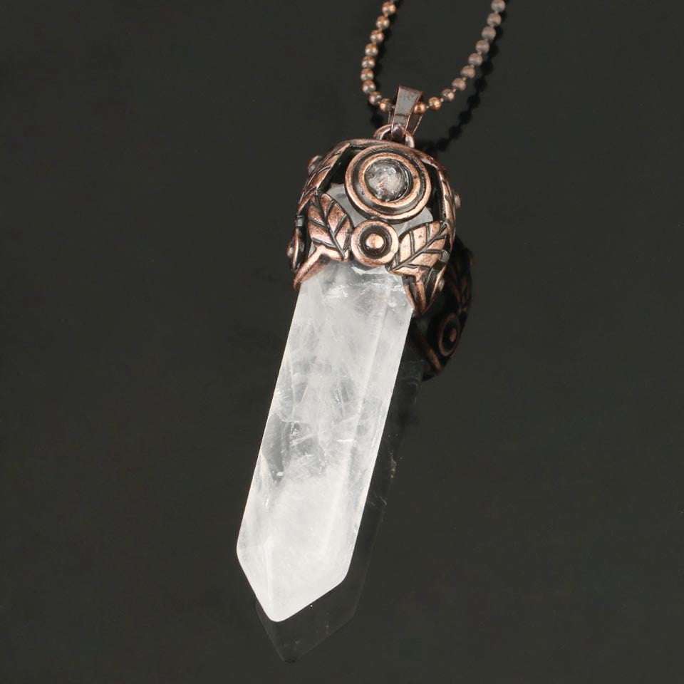 Natural Crystal Stone Pendants Antique Copper Column Energy Female Men Necklaces