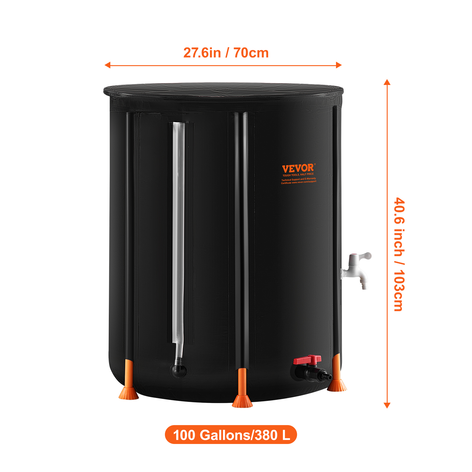 VEVOR Collapsible Rain Barrel, 100 Gallon/380 L Portable Water Tank, PVC Rainwater Collection Barrel with Spigots and Overflow Kit, Water Barrel for Garden Water Catcher
