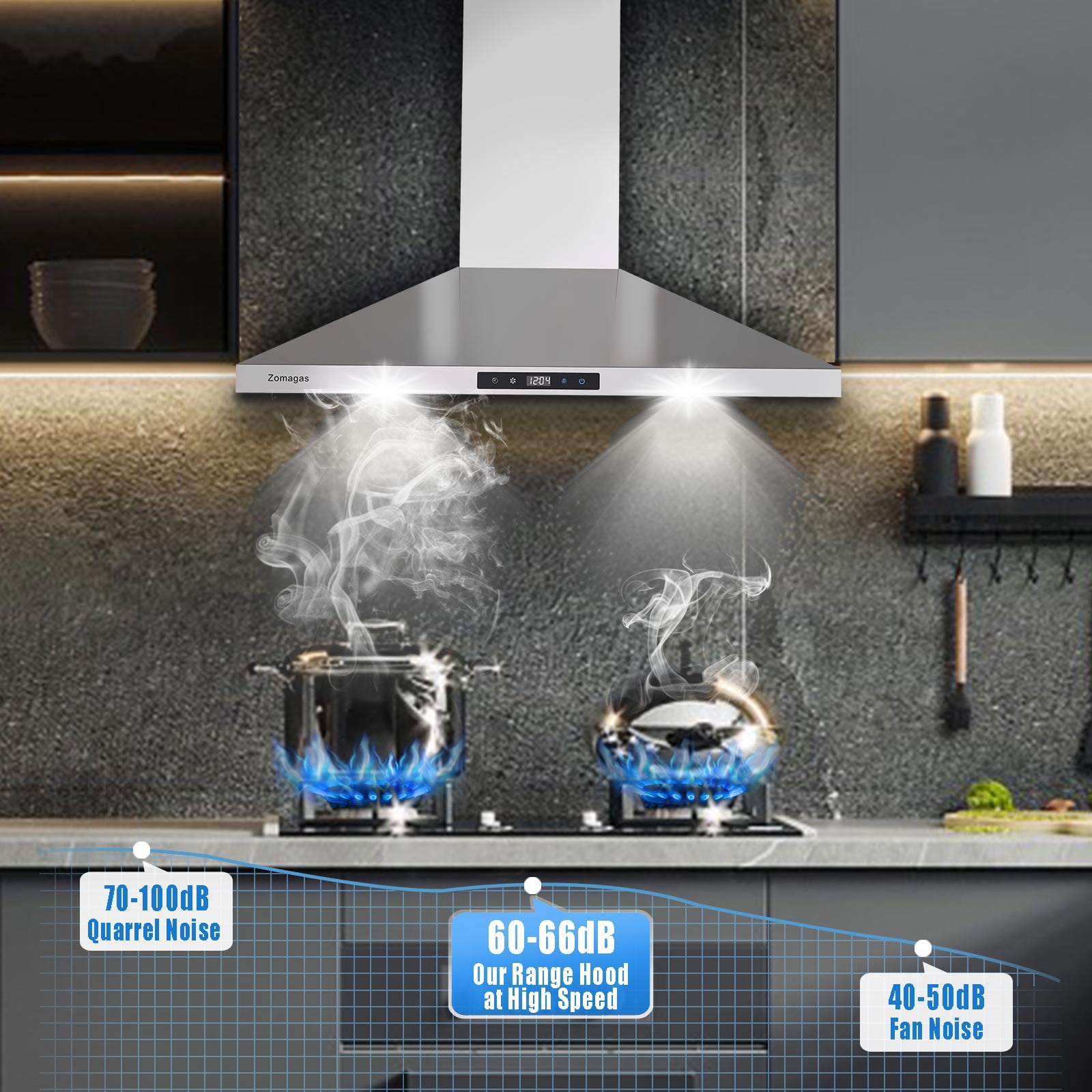 Wall Mount Range Hood 30 inch Stainless Steel Stove Hood Ducted Ductless Vent Hood Touch Control