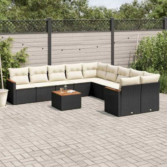 vidaXL 11 Piece Patio Sofa Set with Cushions Black Poly Rattan