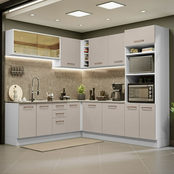 Cocina Integral de Esquina Madesa Agata 459cm Blanco/Crema