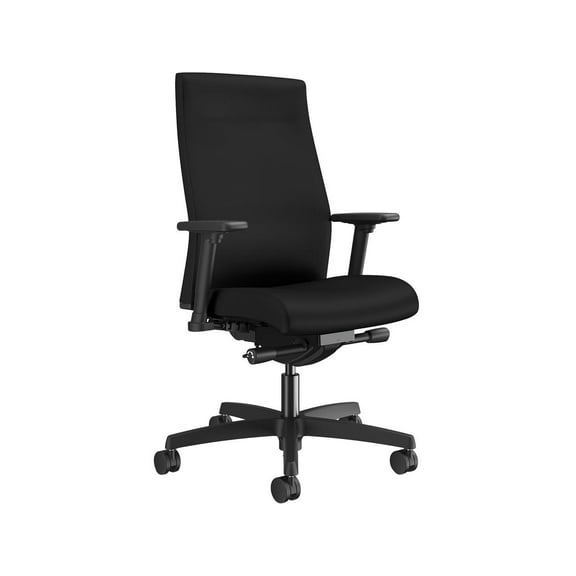 HON Ignition Adjustable Arms Vinyl Task Chair - Vinyl Seat - Vinyl Back - Black Frame - 5-star Base - Black - 27" Width