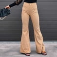 thumbnail image 4 of Pantalones de pana acampanados de color caqui, de talle alto, ajustados, de color liso, talla L, para otoño e invierno, 4 of 6