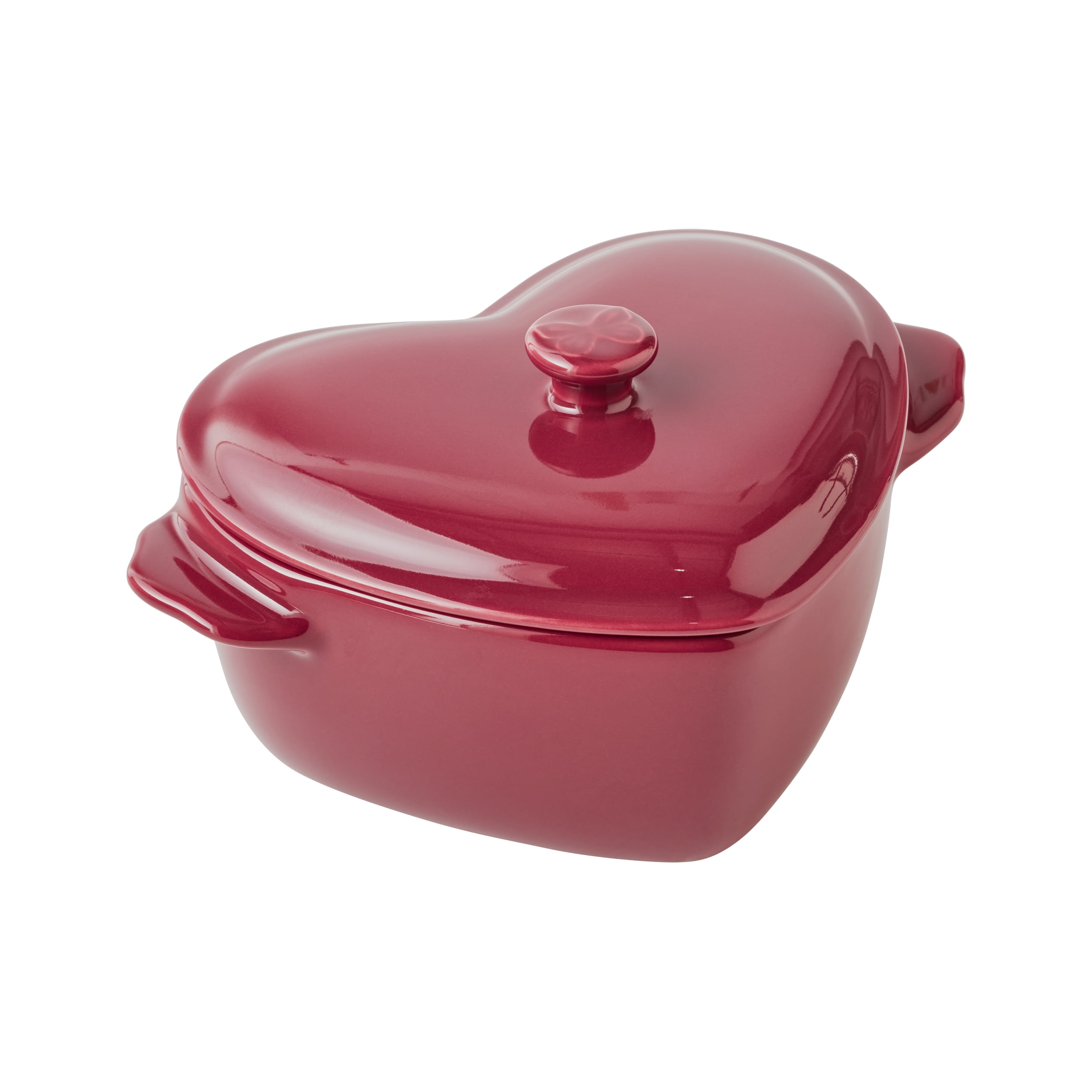 The Pioneer Woman Mini Heart-Shaped Ceramic Baking Dishes with Lids, Merlot, Set of 3, 6.45 in