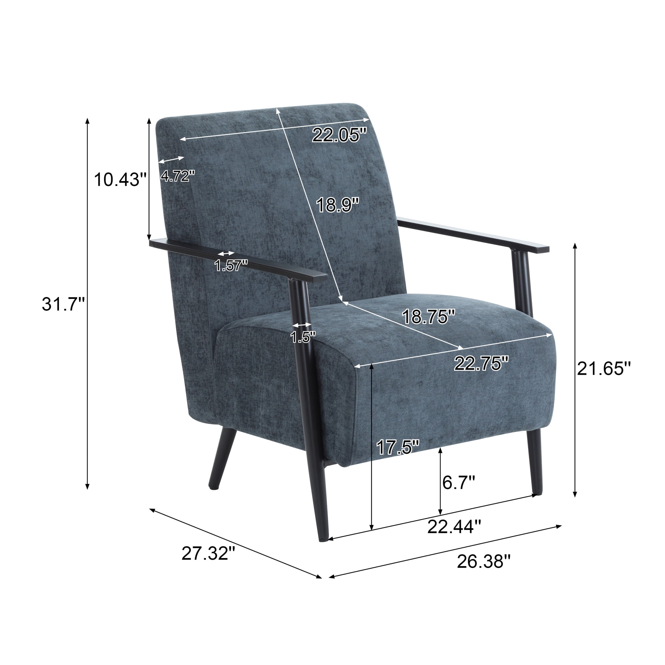 Briar Modern Blue Gray Upholstered Lounge Chair with Metal Frame