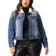 thumbnail image 1 of Women's Plus Size Denim Jacket Faux Fur Collar Distressed Washed Crop Jean Jackets Blue 3X, 1 of 7