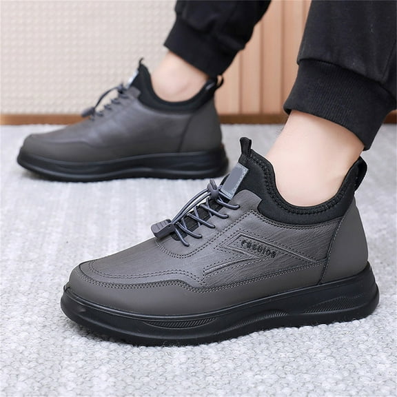 XIMIN Men's Waterproof Slip On Fur Warm Leather Snow Boots Non-Slip Comfortable Waterproof Ankle Booties Lightweight Outdoor Hiking Walking Winter Thickening Casual Shoes