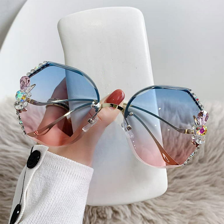 Duety Rimless Diamond Sunglasses Women Shades UV400 Protection Rimless  Vintage Sun Glasses Rimless Gradient Sun Glasses Rhinestone Retro  Sunglasses
