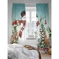 thumbnail image 3 of Christmas Snowman Sheer Curtains 108 Inch Long 2 Panels, Xmas Tree Deer Teal Winter Ombre Snow Scene Light Filtering Rod Pocket Semi Sheer Curtains, Sheer Voile Drapes for Living Room, 52"x108", 3 of 5