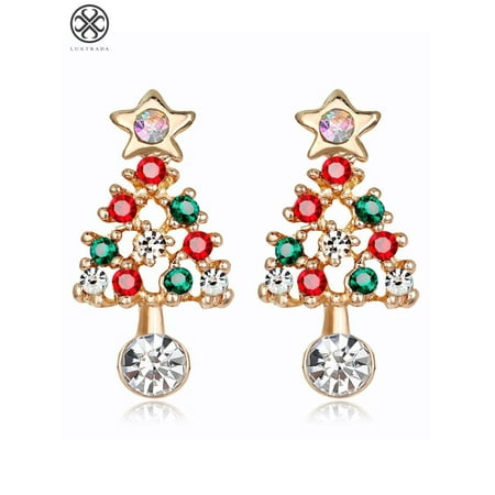 Silver Christmas Tree Dangle Earrings Luxtrada Fashion Holiday Christmas Elements Stud Earrings Women Jewelry Gift (Christmas tree) ()