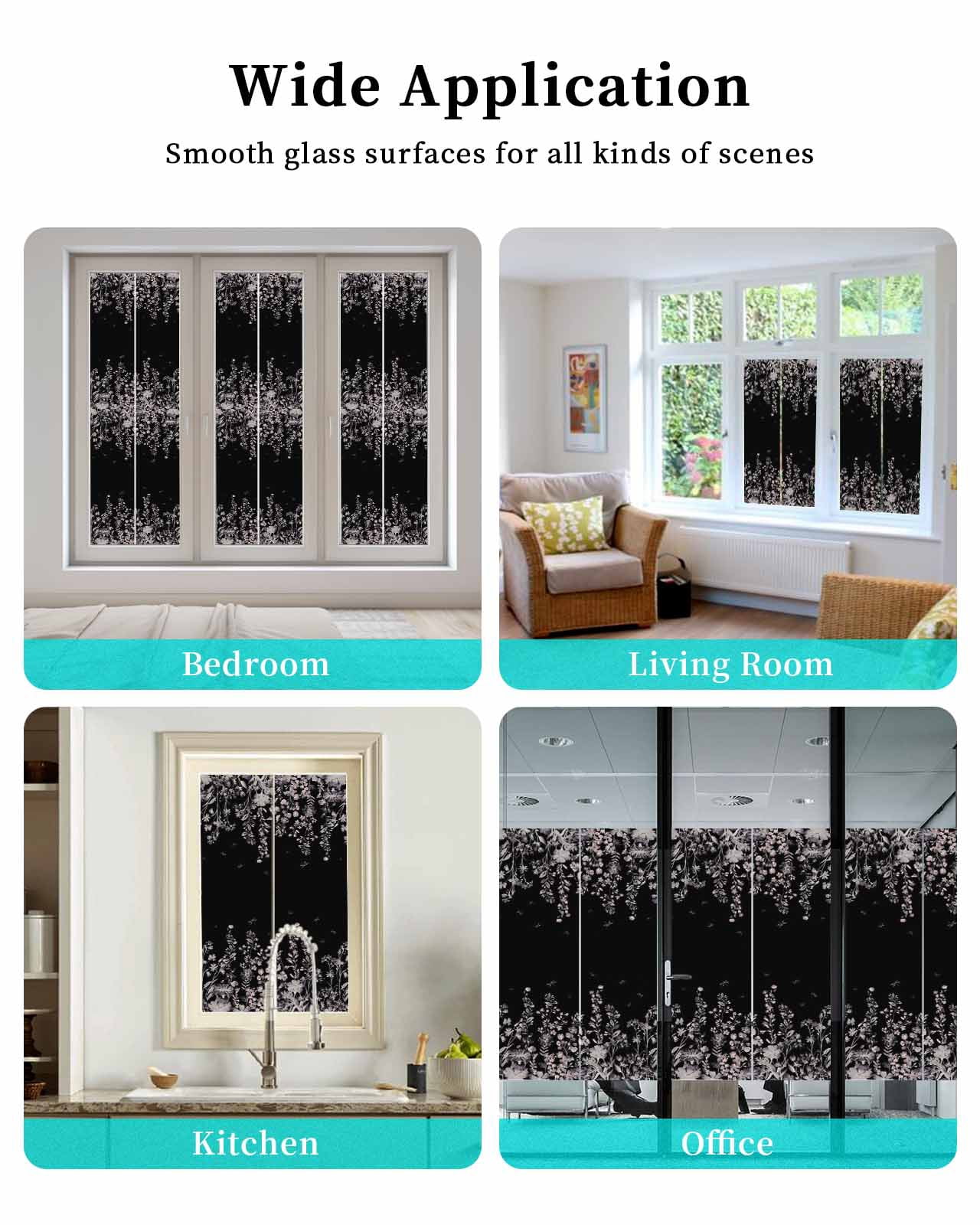 Window Privacy Film Black Botanical Stained Glass Window Film Decorative Sun Block Window Cover Dragonfly Flower Leaf Retro Style Window Clings Static Adhesive Sticker for Bathroom 23.6"x59"