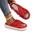 thumbnail image 2 of EKVAHL Orthopedic Slide Slippers for Women, Corduroy Plush Arch Support Indoor Shoes, Cross Band Cushioned Bedroom Outdoor Daily Walking Slides Red, 2 of 5