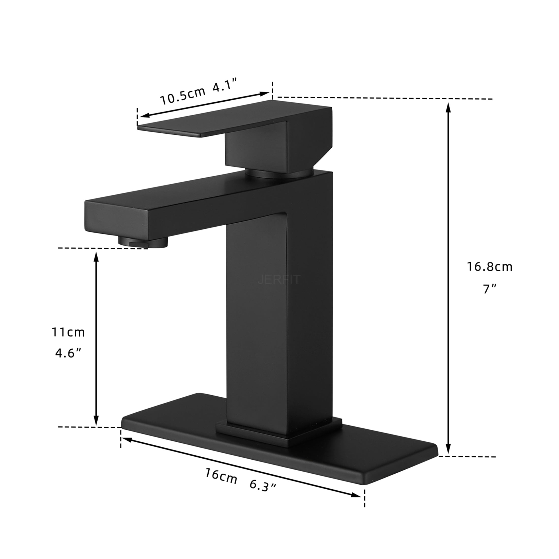 JERFIT Modern Black Waterfall Bathroom Sink Faucet with Pop-Up Drain, Single Hole 1-Handle Vanity Mixer Tap, Brushed Nickel & Brass Construction