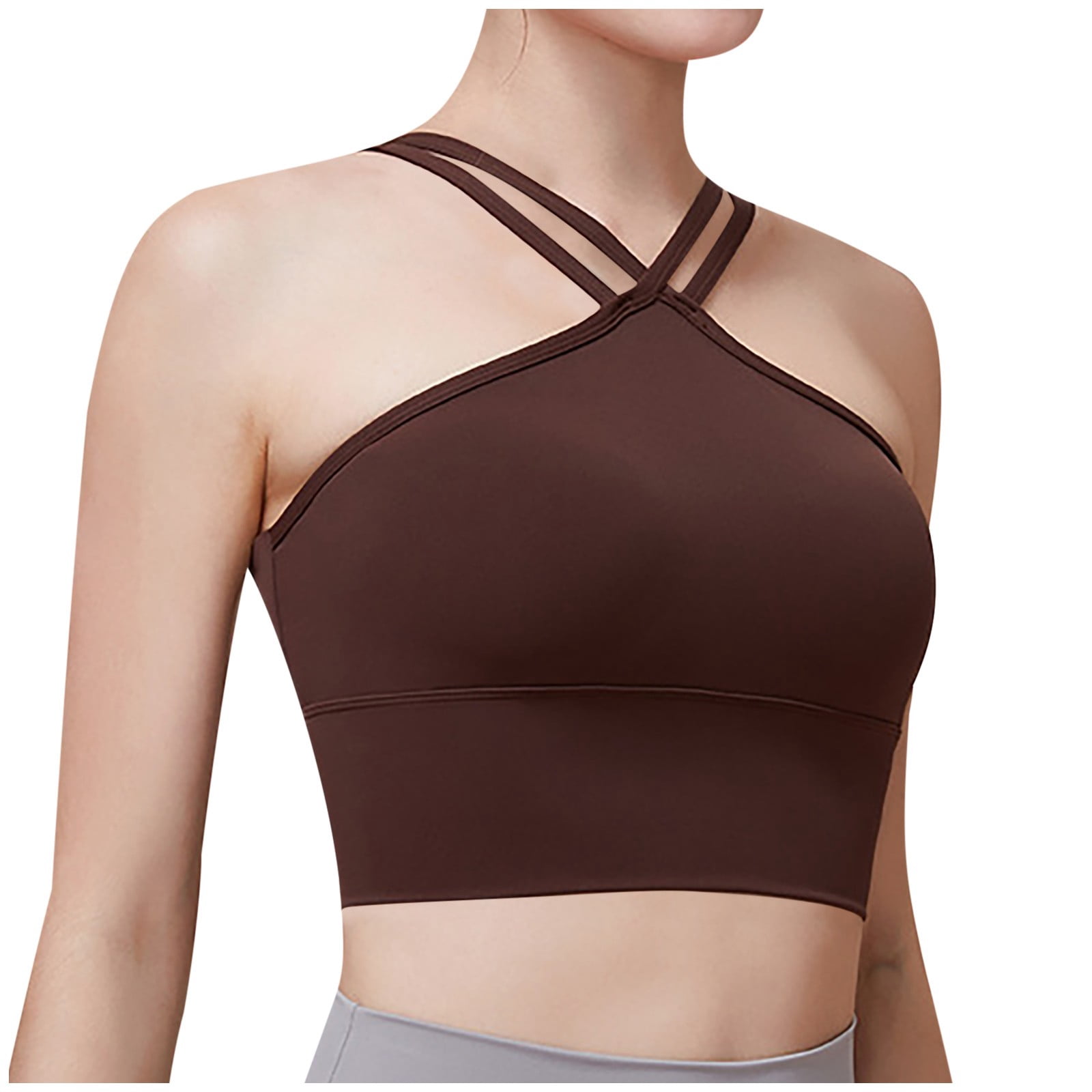 Women Strappy Sport Yoga Low U-Back Bralette Padded Bra Crop Top...
