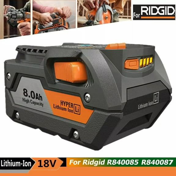 8.0AH For Ridgid R840087 Hyper Lithium Battery Rigid 18 Volt R840085 Power Tool