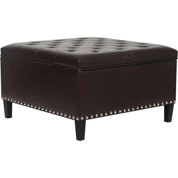 Homebeez Faux Leather Storage Ottoman Bench, Square Coffee Table Footstool Footrest with Wood Legs for Living Room (Brown)