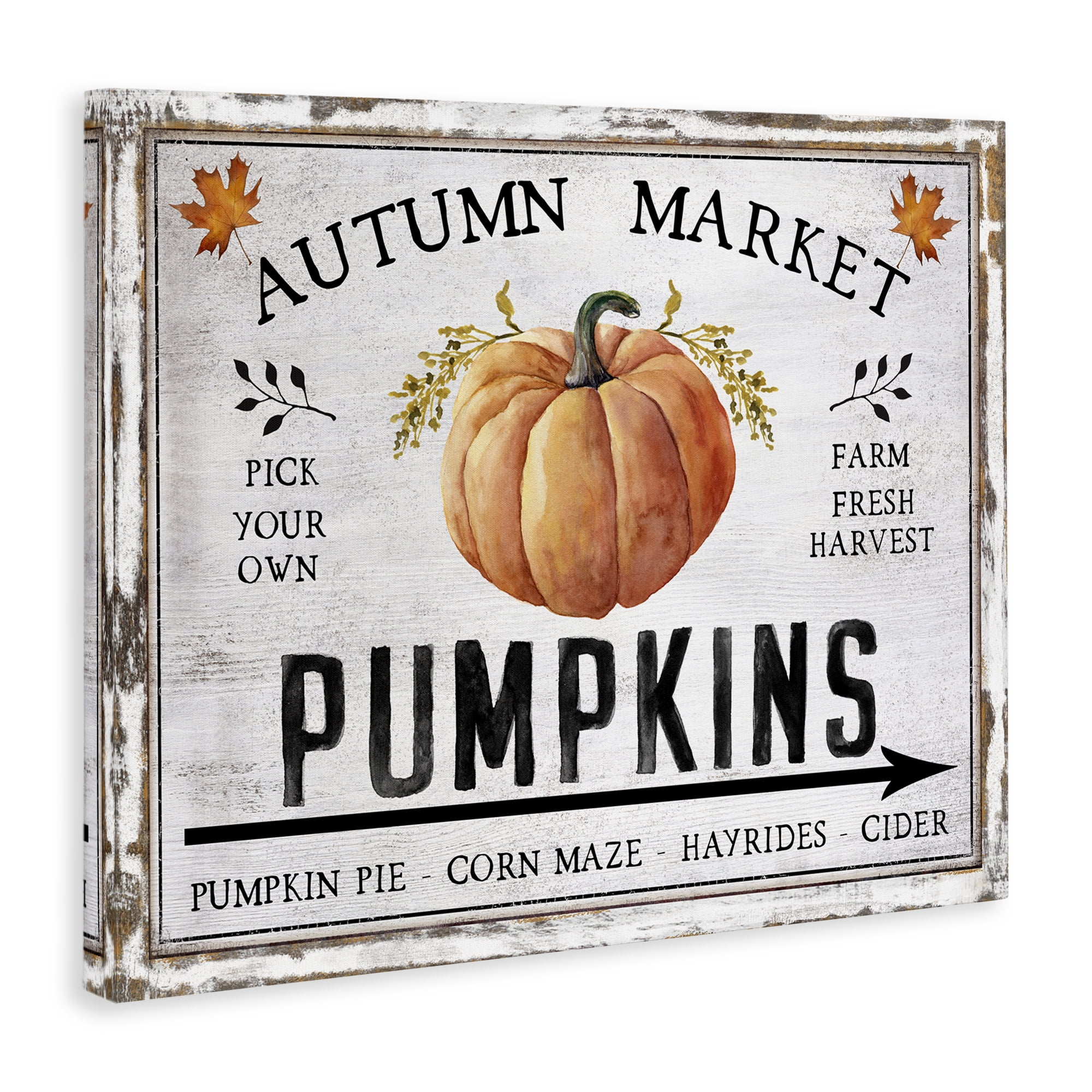Stupell Industries Autumn Market with Arrow Holiday Painting Gallery Wrapped Canvas Art Prints Wall Art, 30 x 24