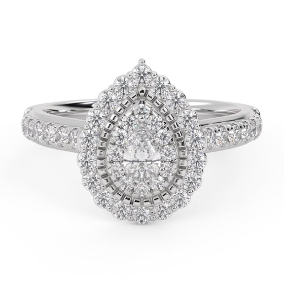 AFFY Teardrop Double Halo Engagement Ring for Women, 0.90 Carat (ctw) Pear And Round Cut Lab Grown Diamond Ring In 14K White Gold Over 925 Sterling Silver F-G-H, SI Quality Ring Size-4