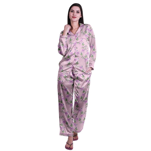 Moomaya Ensembles de Détente pour Femmes Pyjama Manches Longues Col à Boutons