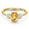 thumbnail image 3 of Gem Stone King 10K Yellow Gold Yellow Citrine and Simulated White Opal Engagement Ring for Women | 1.75 Cttw | Oval Checkerboard 8X6MM | Gemstone November Birthstone | Size 5, 3 of 6