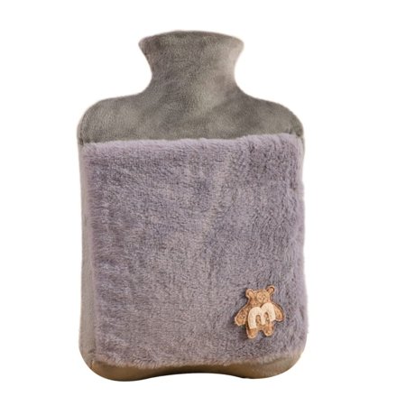 1000ml Winter Bed Warm Natural Rubber Cold-proof Heat Preservation Covers Faux Fur Hot Water Bottles Plush Hand Warmer GREY