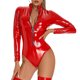 thumbnail image 3 of Leotardo de charol de látex para mujer, aspecto húmedo, cuello simulado, mono de peluche brillante de manga larga con cremallera, Catsuit ajustado, ropa de discoteca de baile en barra, 3 of 5