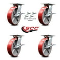 thumbnail image 2 of 8 Inch Poly on Cast Iron Caster Set with Ball Bearing and Brakes/Swivel Locks, 2 of 2