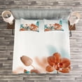thumbnail image 3 of Ambesonne Exotic Quilted Bedspread Set 3 Pcs, Orchids Blossoms Floral, Queen Size, Orange and Teal, 3 of 3